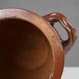 Grand pot en céramique brune émaillée, Belgique, années 1800.