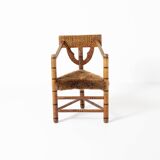 Hand carved brutalist  / folk 'Monk' chair, reupholstered in sheepskin, Swe