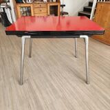 Vintage Lafague red formica set, 1 table, 6 chairs and 1 stool