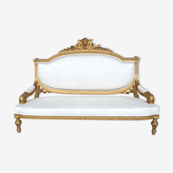 Louis XVI-style gilded wooden bass bench