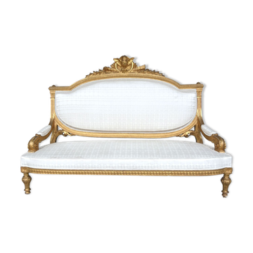 Louis XVI-style gilded wooden bass bench