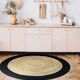 Tapis jute et coton rond noir beige 160 cm