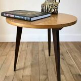 Tripod coffee table in wood and two-tone marquetry Scandinavian design 50s-60s