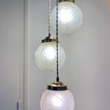Vintage art deco triple globe waterfall pendant light in frosted glass