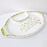 Large Asparagus Dish With Vintage Ceramic Barbotine Saucepan