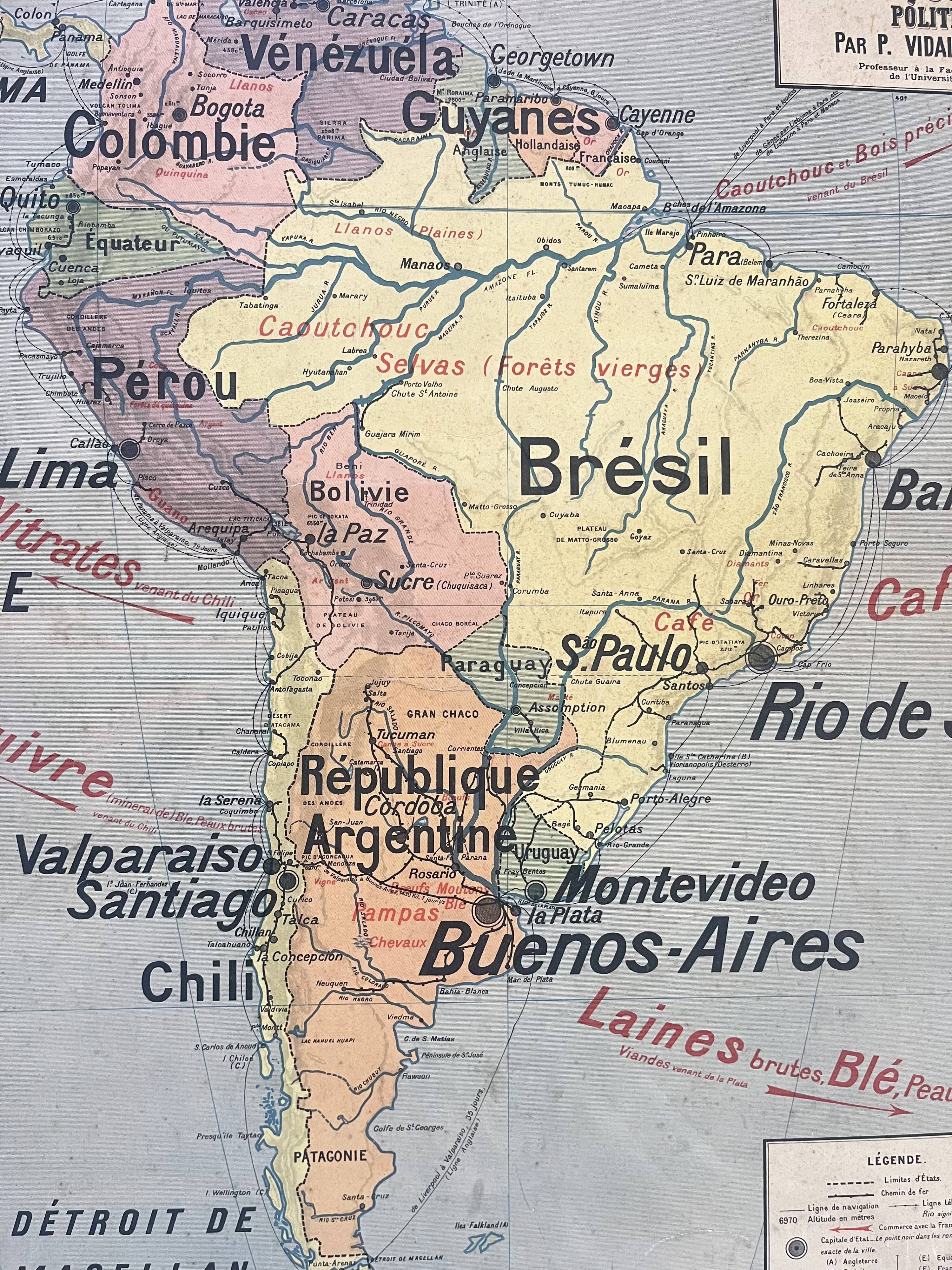 Old school map Vidal-Lablache 20, Mézières, T18, 1900 South America