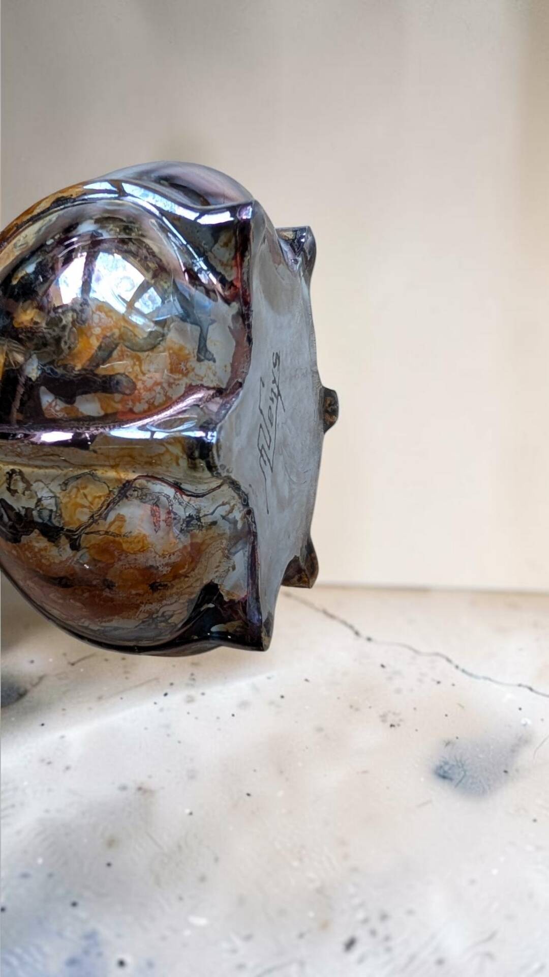 Artistic vase signed M. Venys – vintage marbled glass – 31 cm