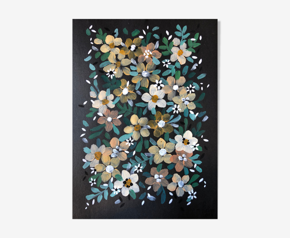 Peinture a4 fleurs jaunes et blanches