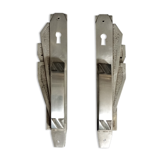 Pair of authentic art deco nickel door handles