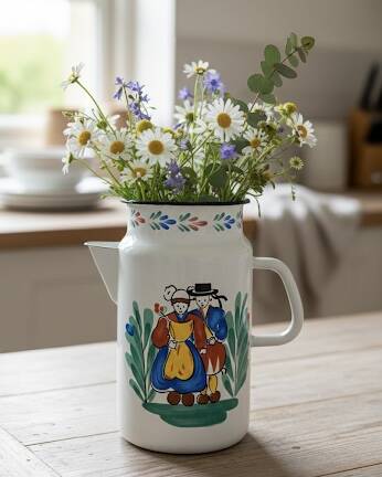 Grand, piché, par/cafetière folklore, breton vintage en émail