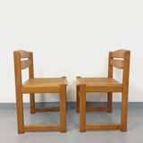 Pair of vintage sleigh chairs in beech wood and cane from the 70s