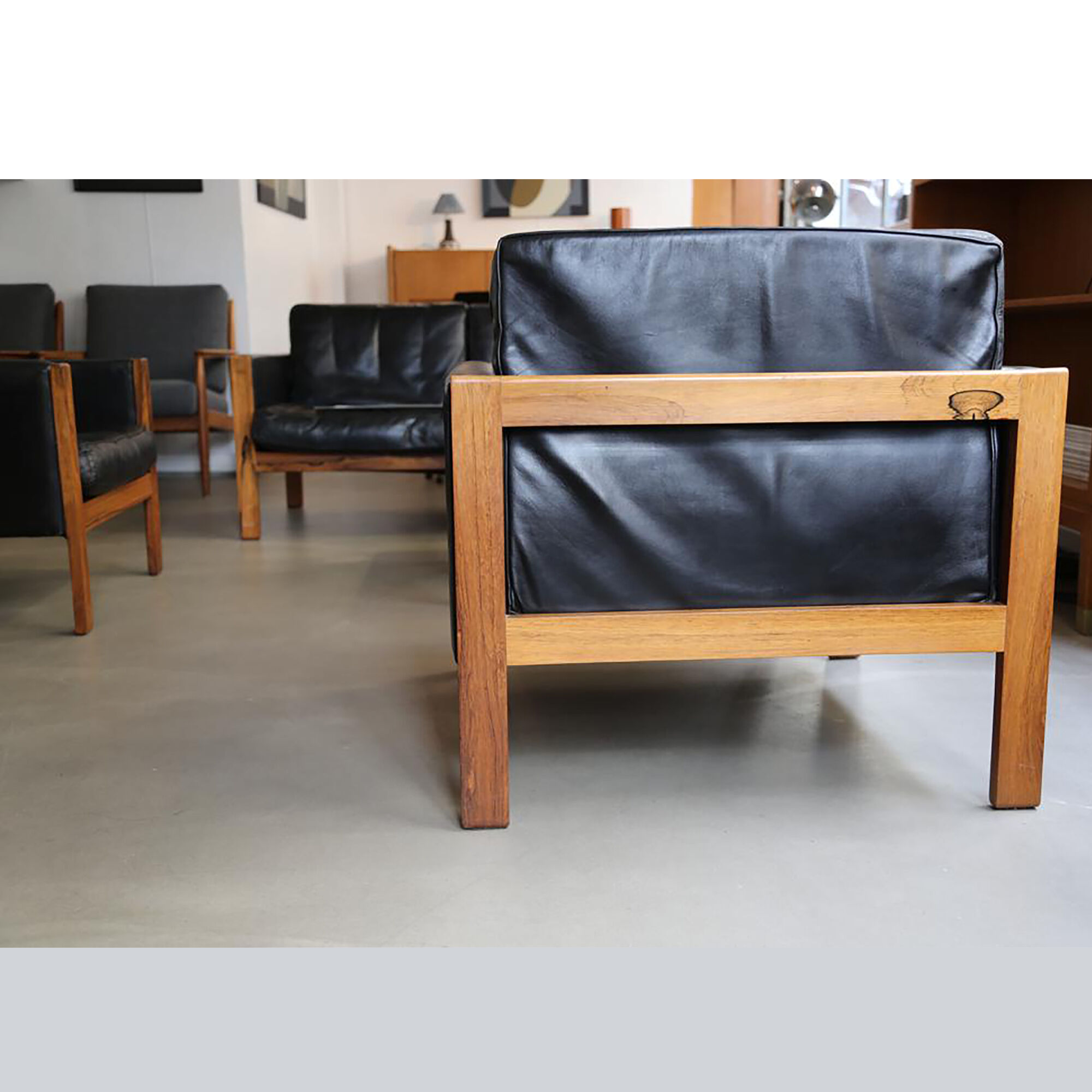 Pair of armchairs leather and rosewood, Danish, 60's