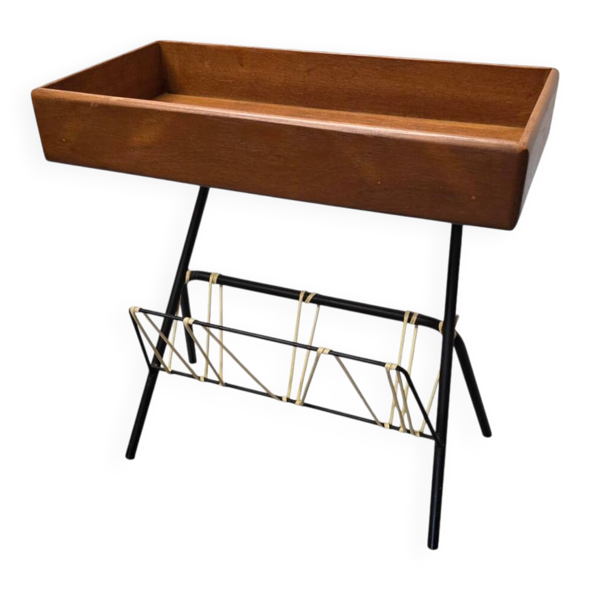 Vintage Side Table With Magazine Holder, 1960s