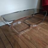 Table basse inox et verre fumé 1973