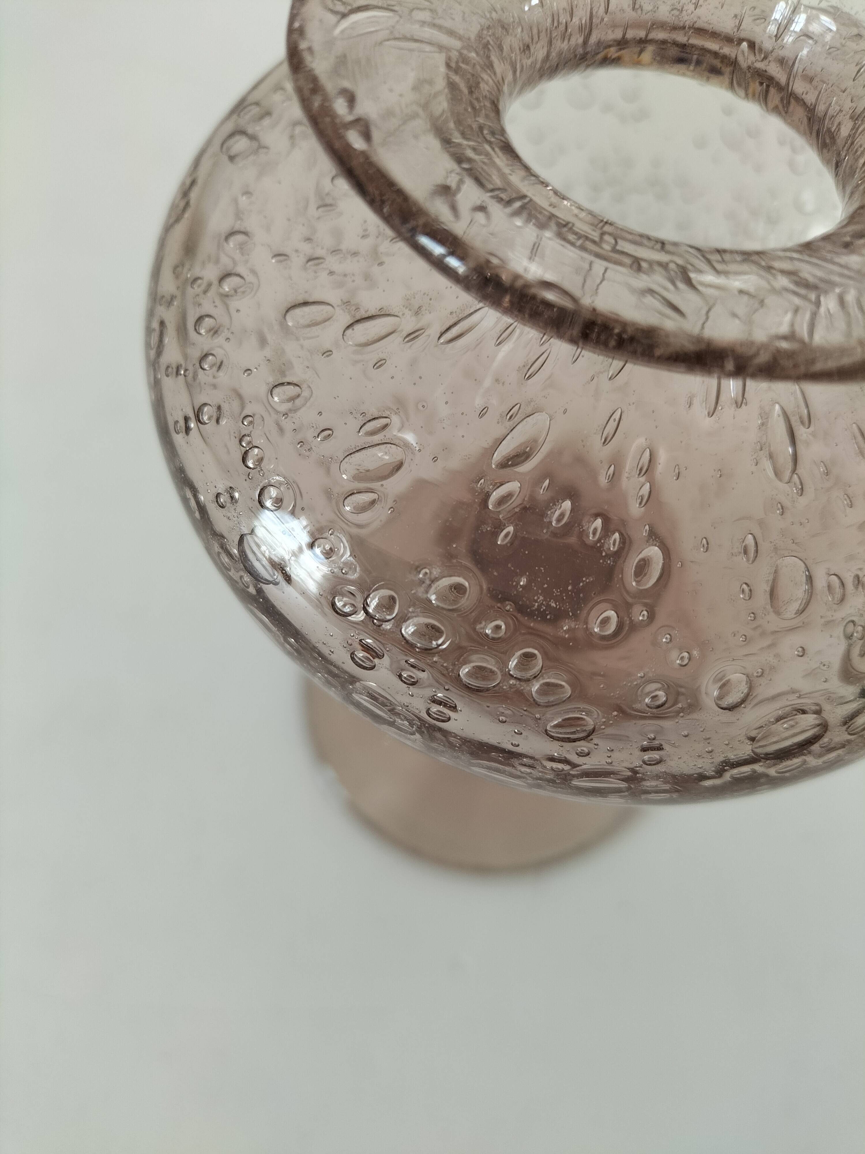 Biot candle holder vase in powder pink blown bubble glass.