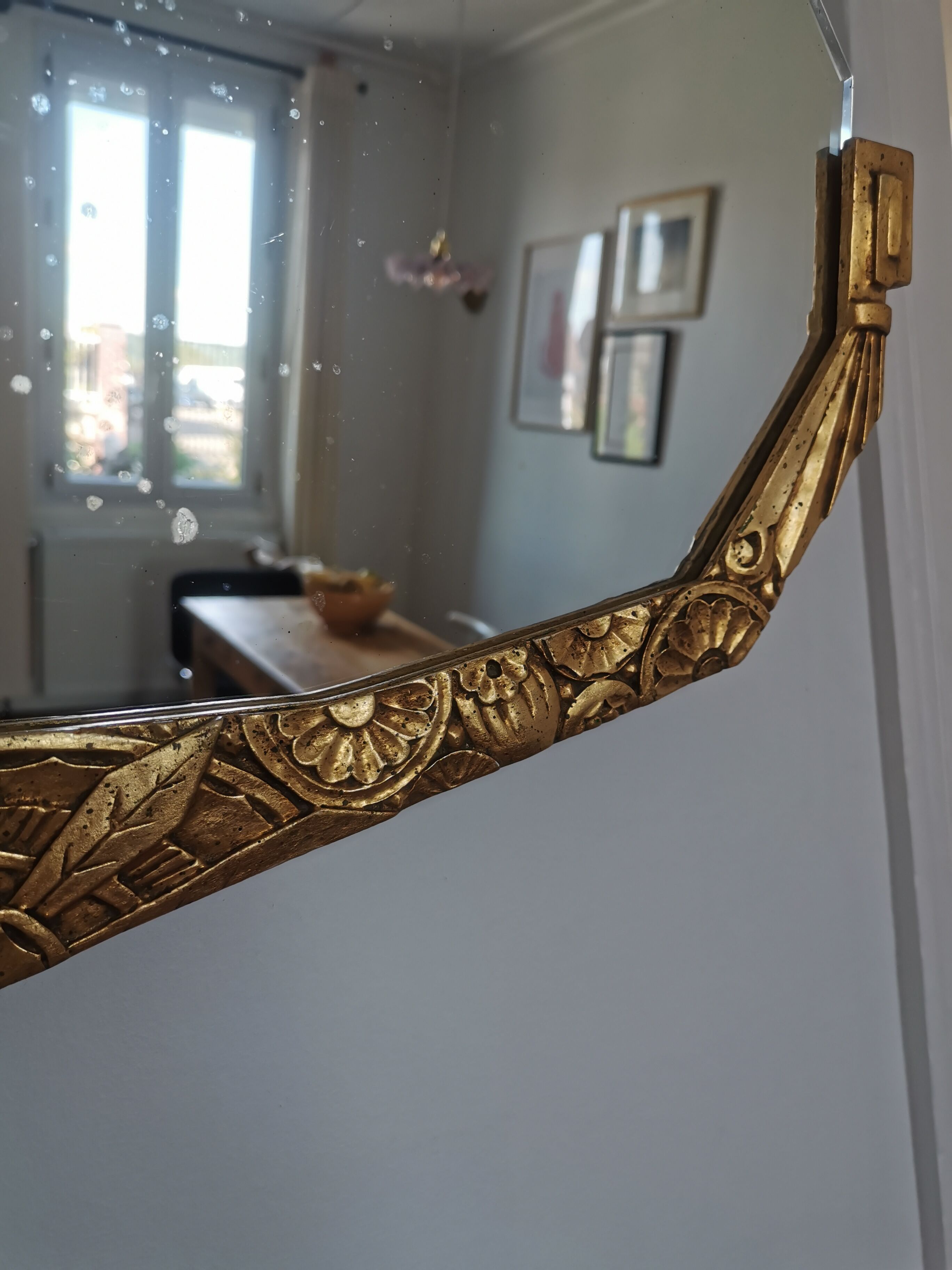 Golden Art Deco beveled mirror 65x38cm