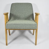 Armchair 366, designer J. hierowski, oak wood, green