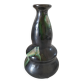 Thulin vase Belgium flamed green black enamel