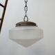 Etched glass and brass antique german conical pendant light