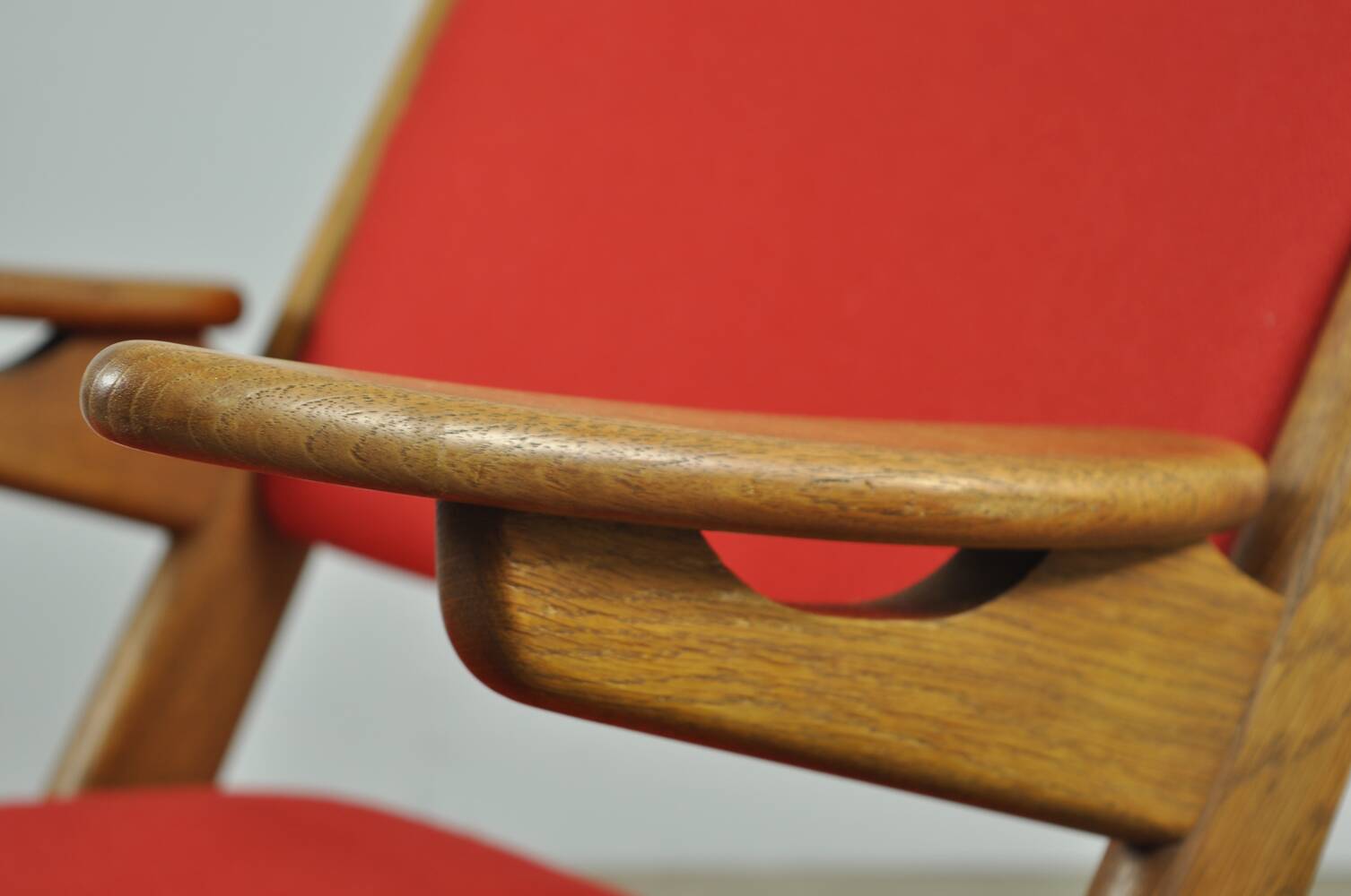 Classic Danish vintage scissor armchair by Arne Hovmand Olsen in OAK, 1960s