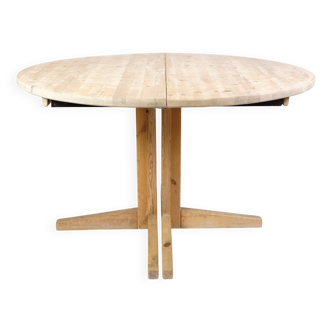 Table à manger ronde avec rallonges en pin massif des années 1970
