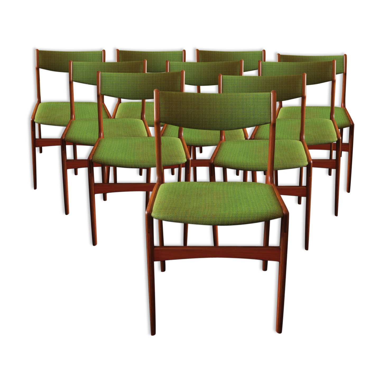 Set of 10 danish teak dining chairs by Erik Buch, 1960