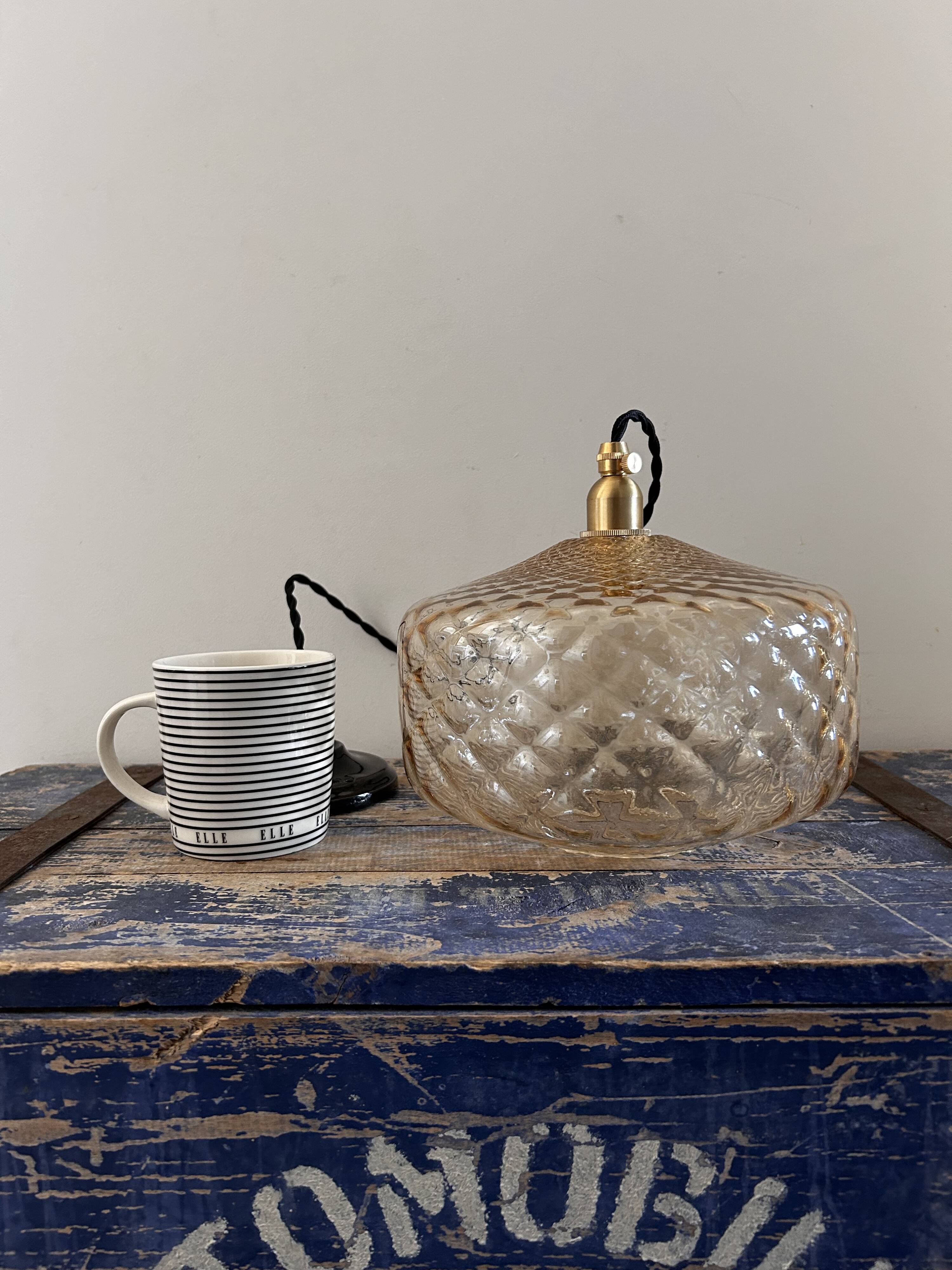 Vintage amber glass pendant light