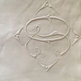Old sheet in monogram embroidered linen thread