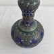 Vintage, pair of vases, Chinese, cloisonné metal, enameled, polychrome floral decor, golden hoop