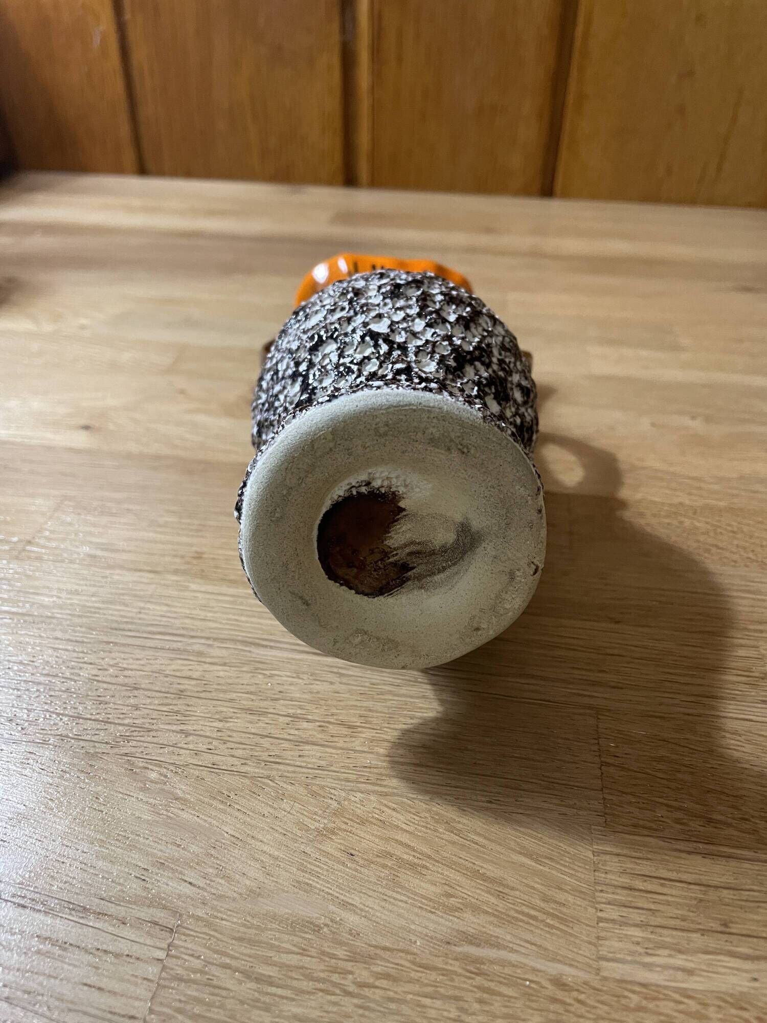 Small Vallauris ceramic vase orange brown and white 70s