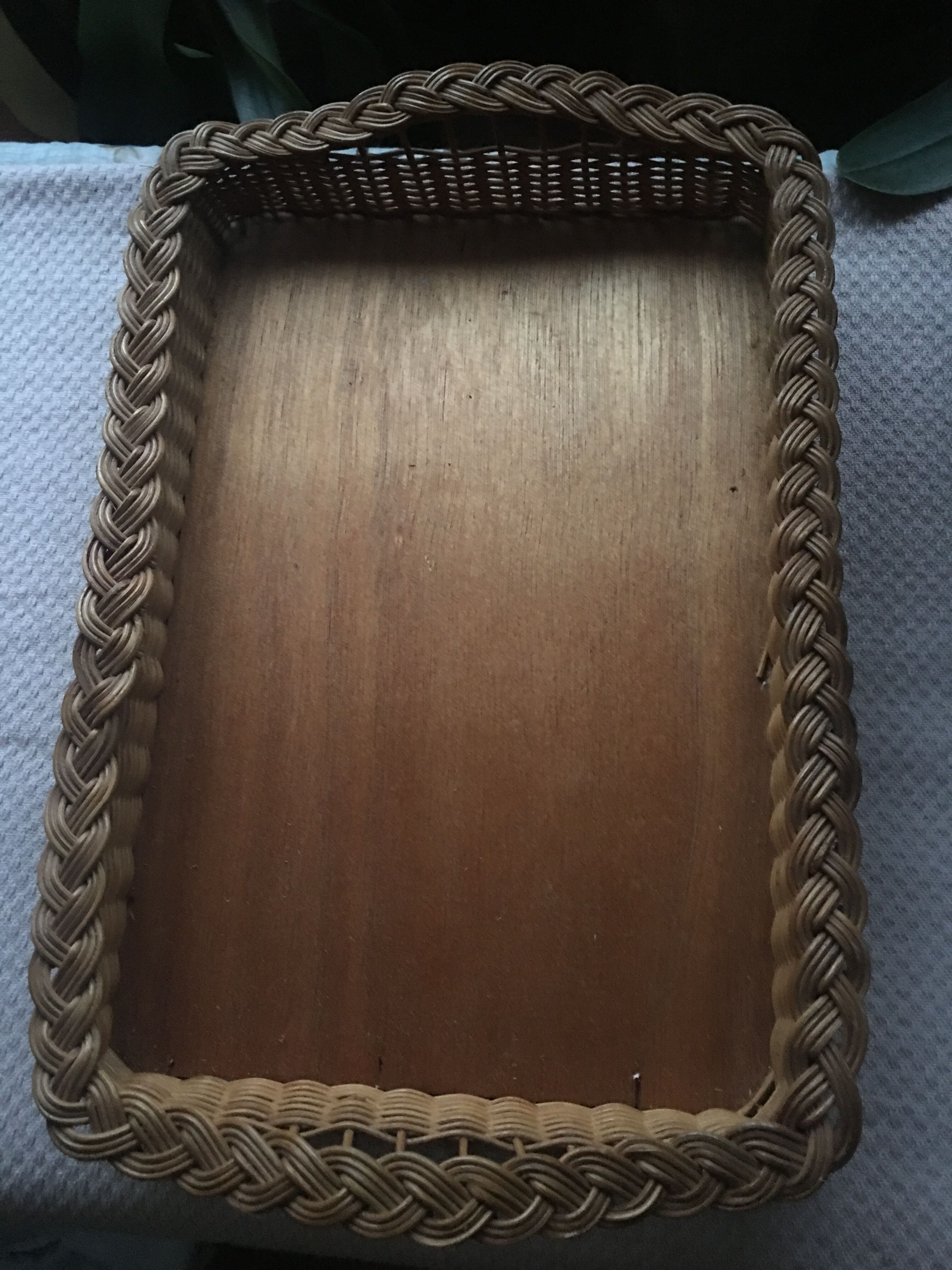 Vintage wicker and wood tray