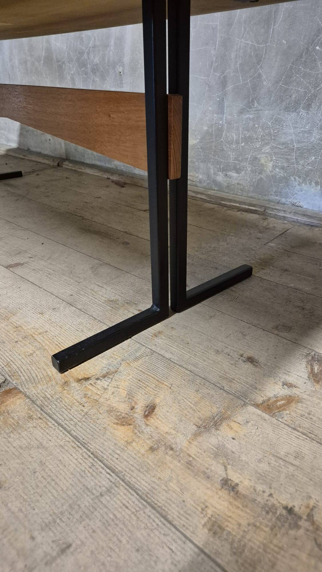 Vintage rectangular coffee table with a wooden top and black metal base, 1960s.