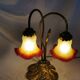Brass water lily lamp and glass paste tulip, double, art nouveau style.