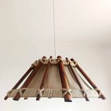 Scandinavian wooden and rope pendant light, 1970s