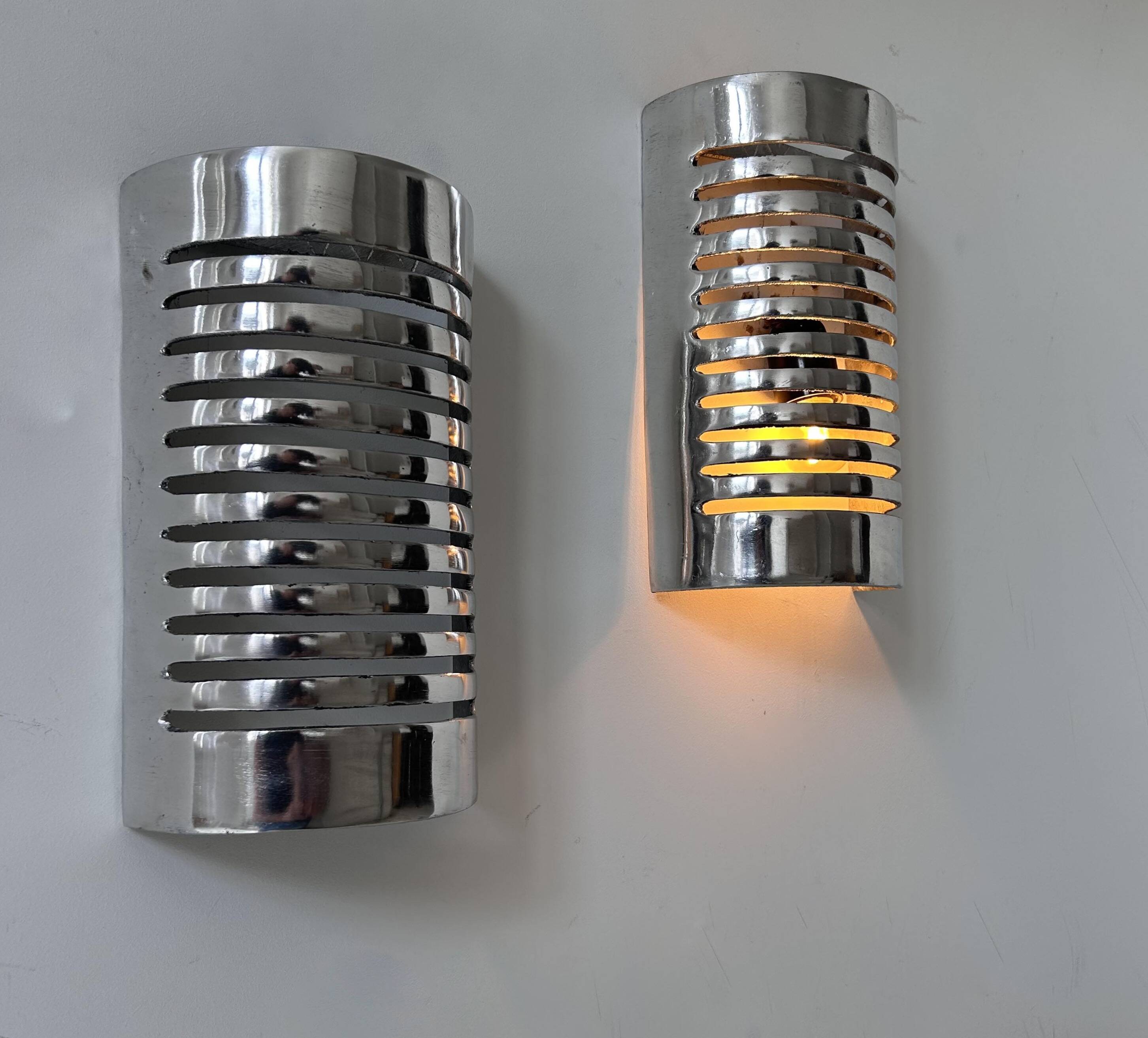 Pair of vintage wall lights, chrome metal, France 1970