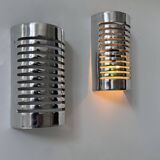 Pair of vintage wall lights, chrome metal, France 1970