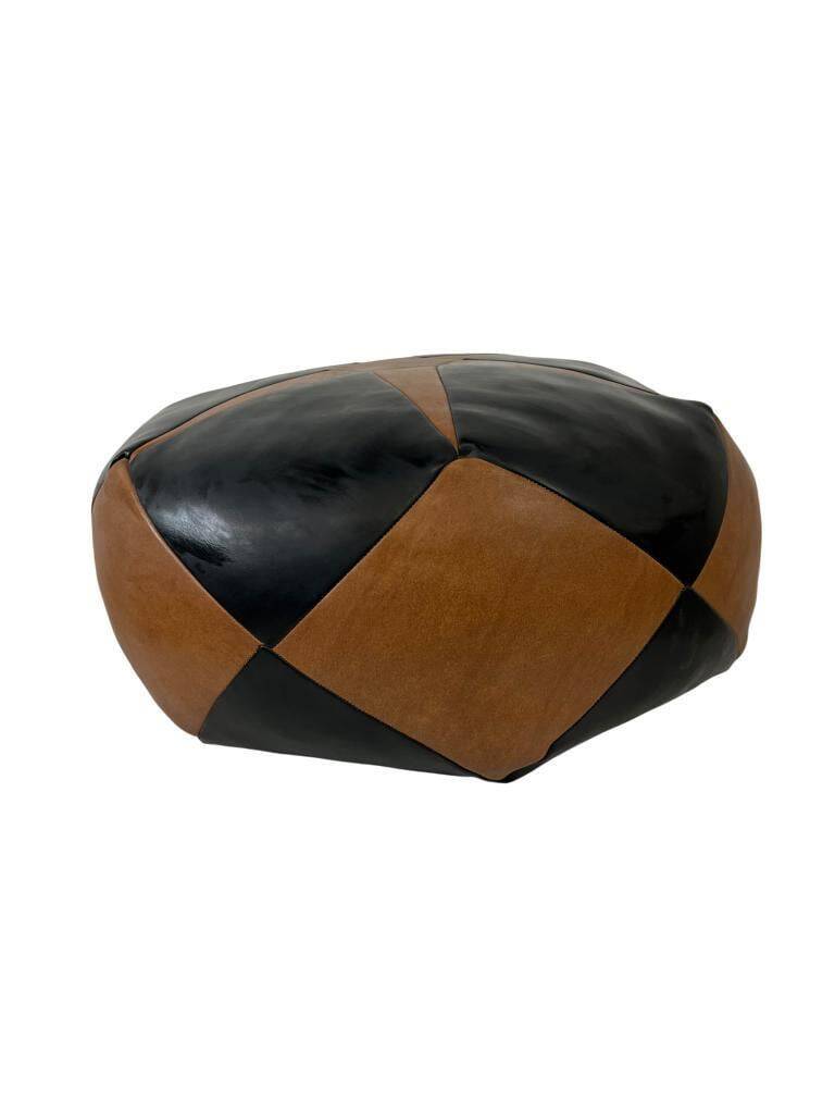 Vintage brown black patchwork pouf from the 70s