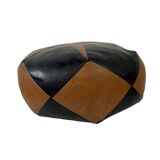 Vintage brown black patchwork pouf from the 70s
