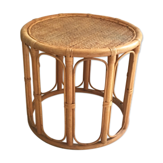 Table basse vintage guéridon bout de canapé en rotin