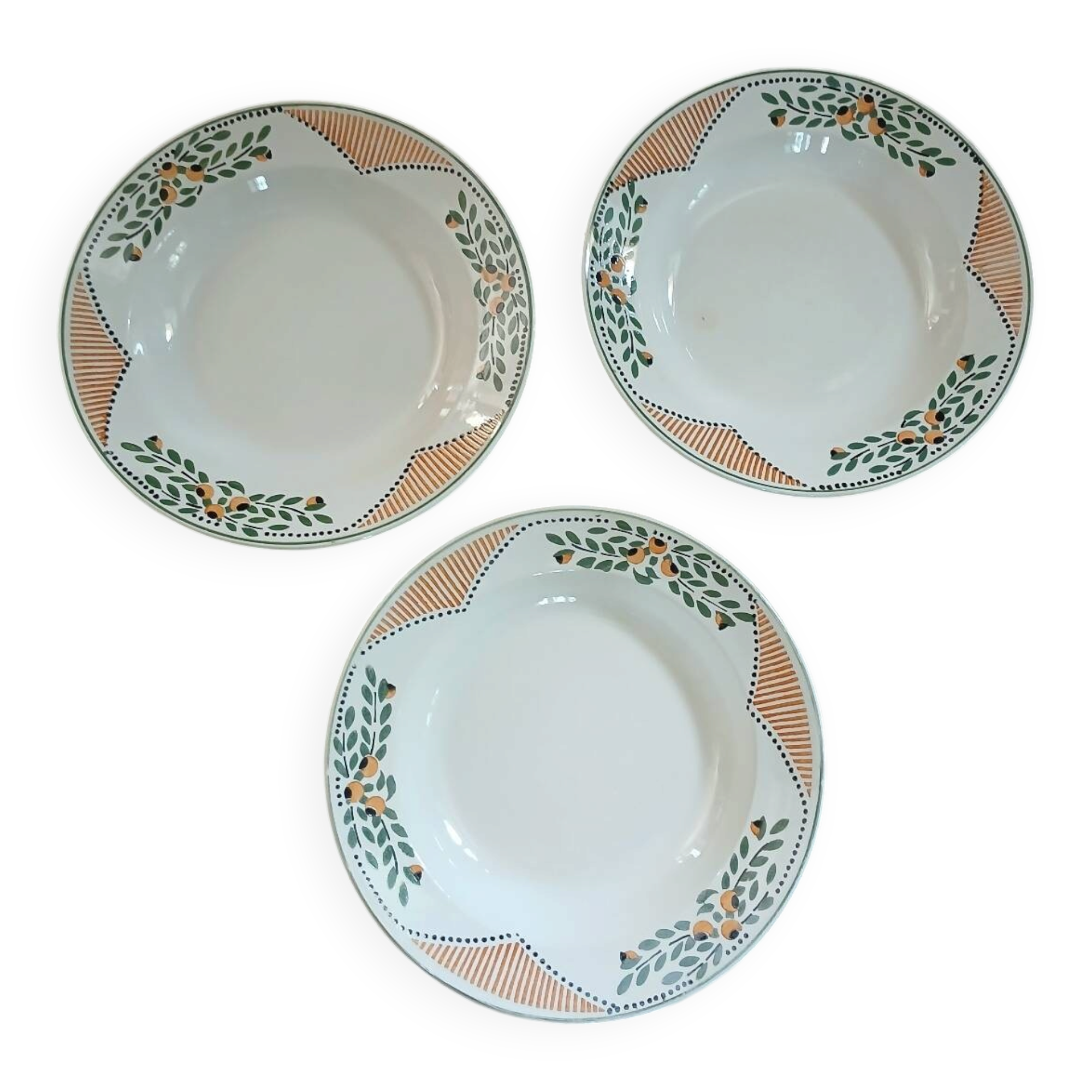 3 antique Longwy deep plates