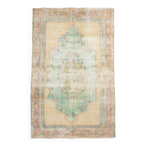 6x10 Peach Beige & Green Soft Wool Vintage Rug, 201x308Cm SK 5621
