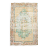 Tapis vintage en laine douce beige pêche et vert 6x10, 201x308 cm SK 5621