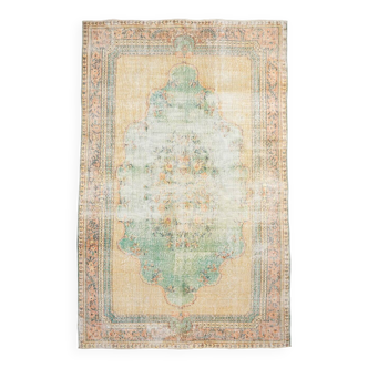 Tapis vintage en laine douce beige pêche et vert 6x10, 201x308 cm SK 5621