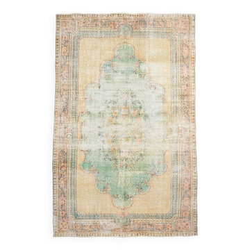 Tapis vintage en laine douce beige pêche et vert 6x10, 201x308 cm SK 5621