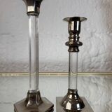 80s silver metal acrylic candle holders