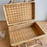 Vintage woven wicker suitcase