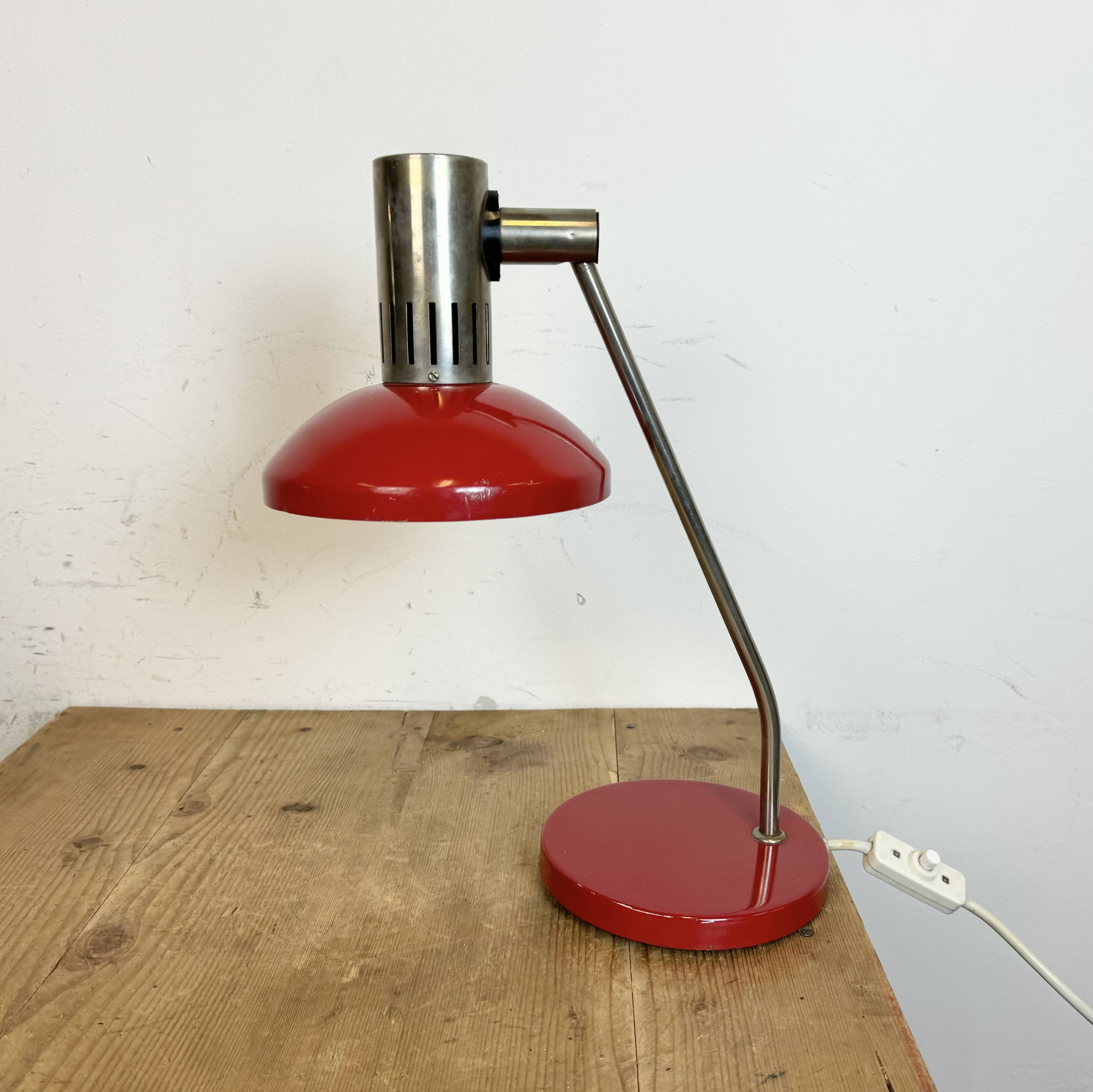 Vintage red east german table lamp from aka leuchten, 1970s