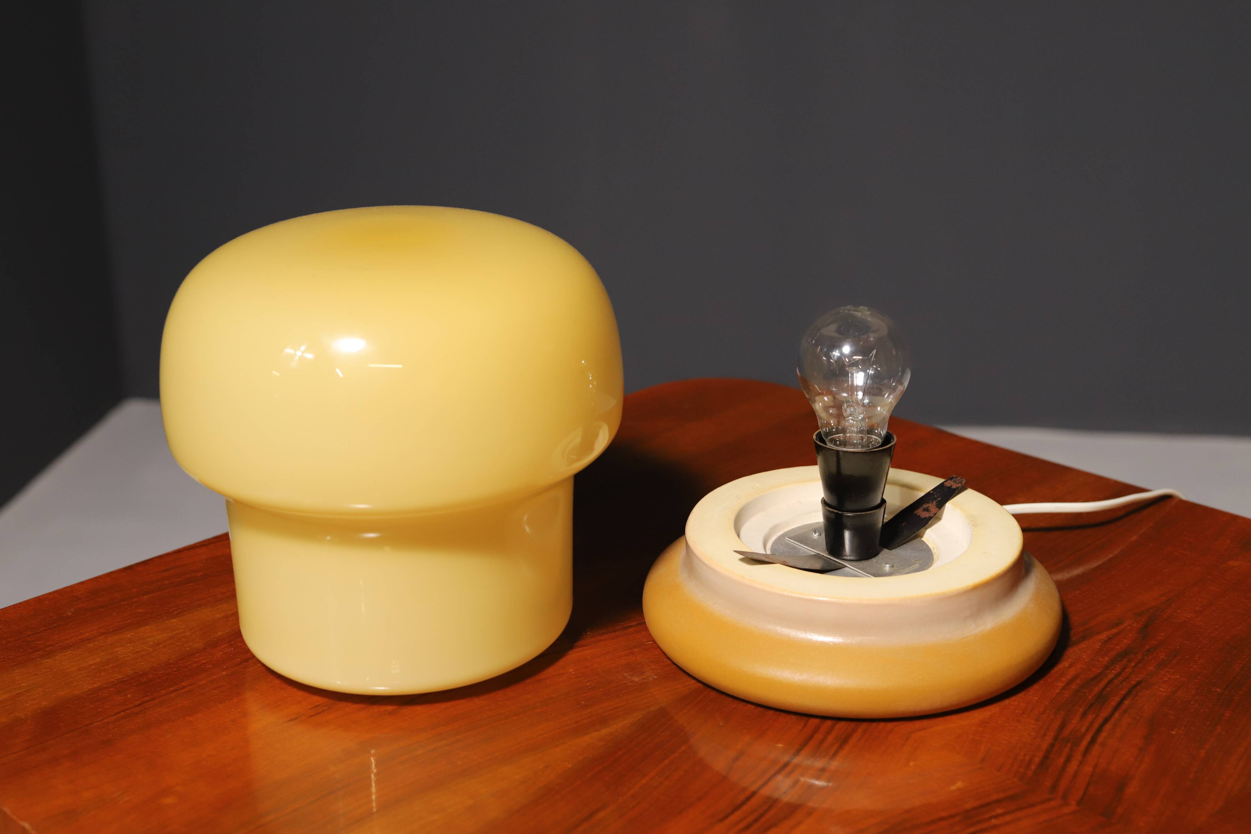 Opal glass mushroom table lamp, designed by Karel Volf, 1970´s, Czechoslovakia