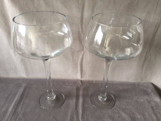 Duo of Vases Giant Cocktail Glasses Tealight Holders Cups on Blown Crystal Stand