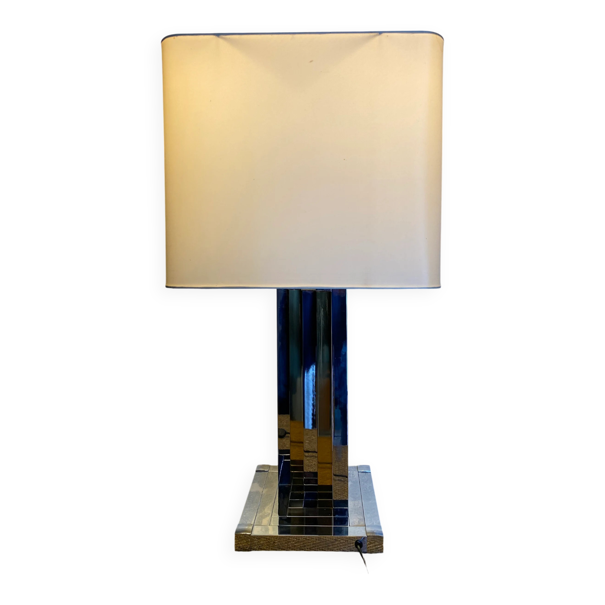 large table lamp in brass and chrome "Skyscraper" by B D Lumica in the style of Willy Rizzo, Spain, 1970s.